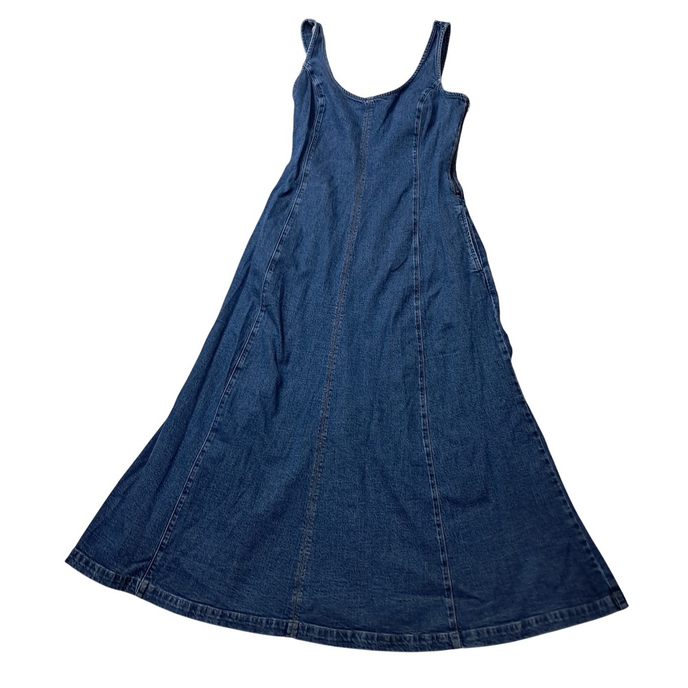 GAP Denim Scoop Neck Maxi Dress Womens Medium Blue Medium Wash Cottage Western